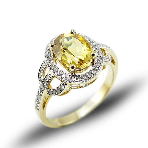 Vintage Oval 2.50 CT Yellow Citrine & Diamond Gemstone Ring