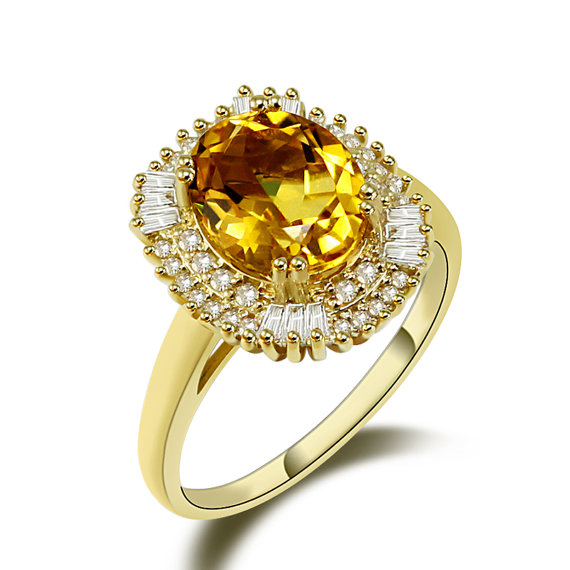 3.87 CT Oval Yellow Citrine Gemstone Ring with 0.80 CT Diamonds