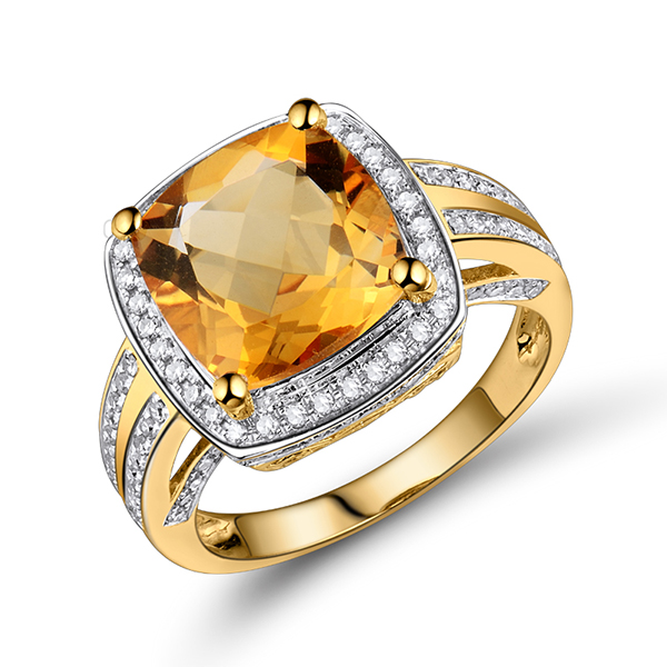 4.21 CT Cushion Citrine & Diamond Gemstone Ring in Yellow Gold