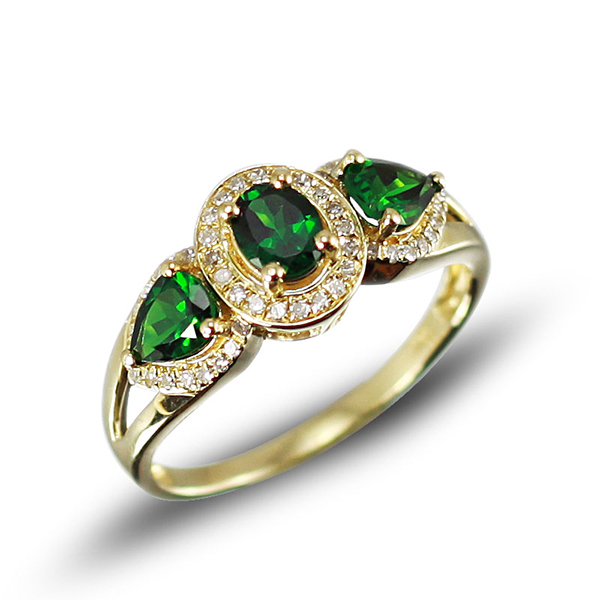 Side Stone 1.32 CT Green Tsavorite Diamond Gemstone Ring Yellow Gold