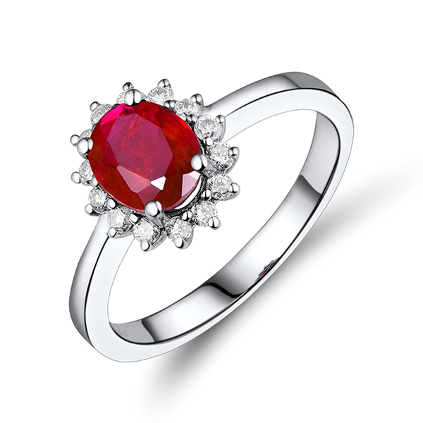 Elegant 1.86 CT Natural Ruby Flower Engagement Ring w Diamond Halo