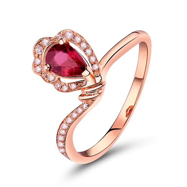 Unique 0.64 CT Pear Cut Ruby Engagement Ring in Rose Gold