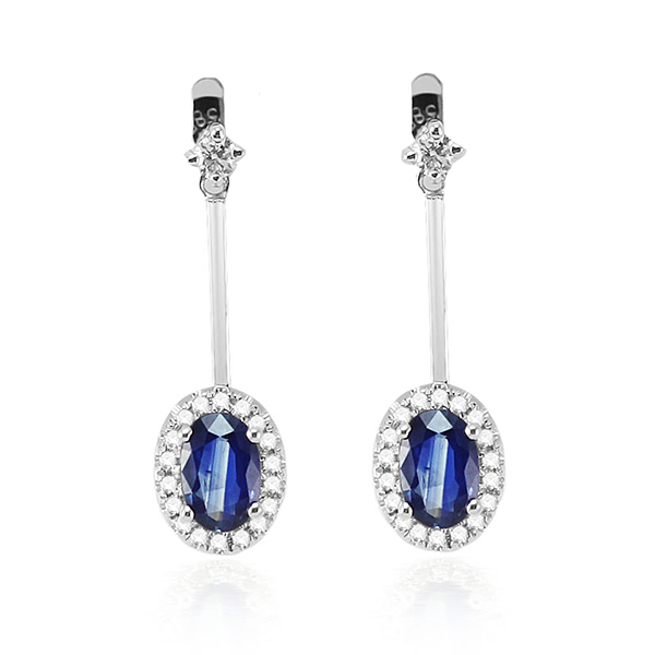1.39 CT Oval Sapphire Dangle Earrings with Diamonds White Gold