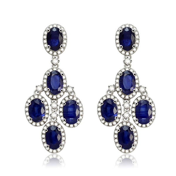 Stunning 7.40 CT Sapphire & 0.91 CT Diamond Earrings 14K White Gold