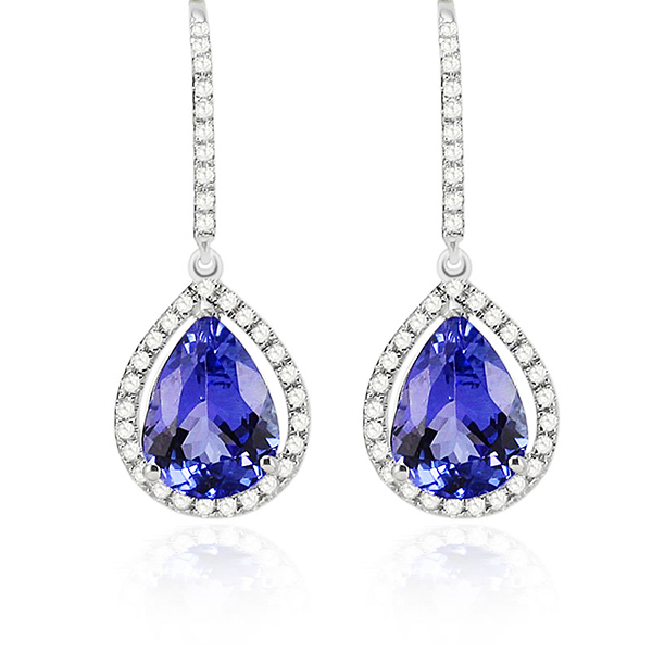 Vintage 1.69 CT Pear Tanzanite Drop Earrings with Diamonds White Gold