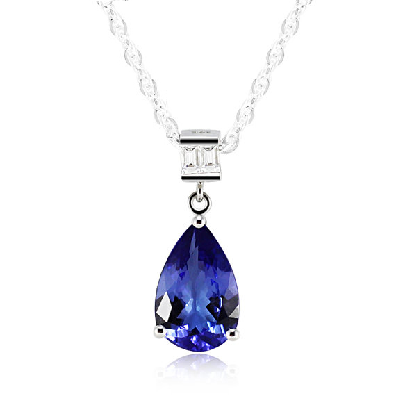 Vintage 3.37 CT Pear Cut Tanzanite Necklace White Gold with Diamonds