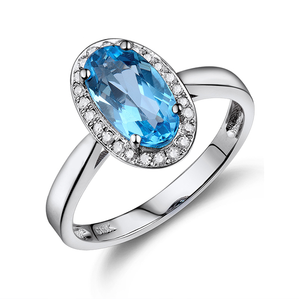Oval Halo 1.54 CT Blue Topaz & Diamond Engagement Ring