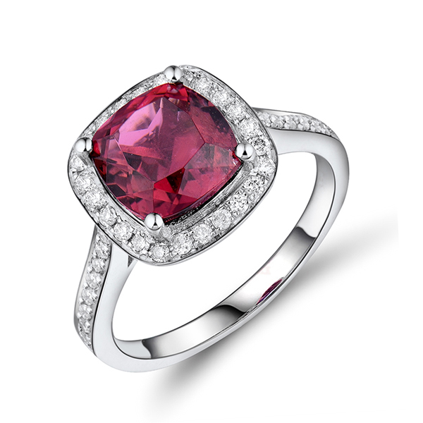 Luxury 3 CT Cushion Tourmaline Diamond Engagement Ring 18K White Gold