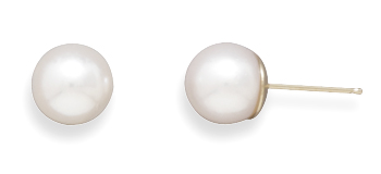 Grade AAA 7-7.5mm Cultured Akoya Pearl Earrings with 14K Yellow Gold Posts and Earring Backs