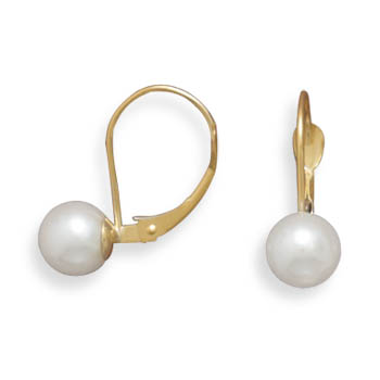 Grade AAA 6.5-7mm Cultured Akoya Pearl Earrings with Yellow Gold Lever Cup