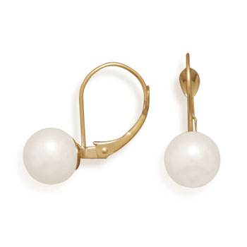 7.5-8mm Cultured Akoya Pearl with Gold Lever Back Earrings