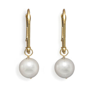 Grade AAA 6.5-7mm Cultured Akoya Pearl Drop Earrings with Yellow Gold Lever Backs
