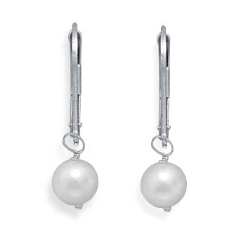 Grade AAA 5.5-6mm Cultured Akoya Pearl Drop Earrings with White Gold Lever Backs