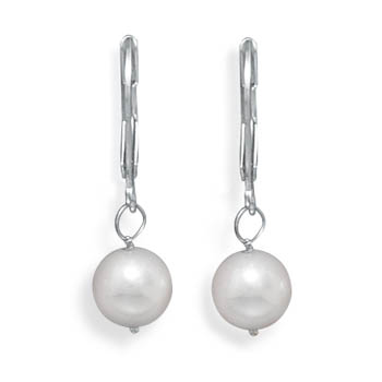 Grade AAA 7.5-8mm Cultured Akoya Pearl Drop Earrings with White Gold Lever Backs