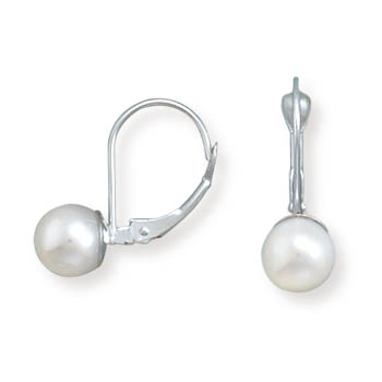 6.5-7mm Cultured Freshwater Pearl Earrings with White Gold Lever Cup