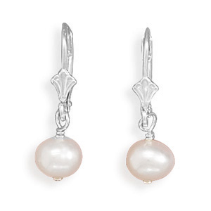 White Cultured Freshwater Pearl Lever Back Earrings