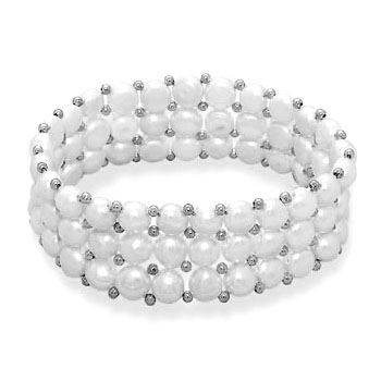Cultured Freshwater Button Pearl Stretch Bracelet
