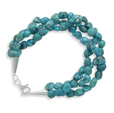 7.5" Triple Strand Turquoise Nugget Bracelet