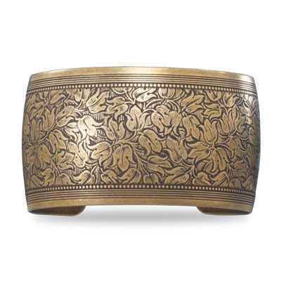 Oxidized Brass Cuff with Floral Design