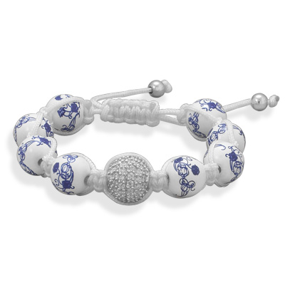 Adjustable Macrame Bracelet with Ceramic and Crystal Beads