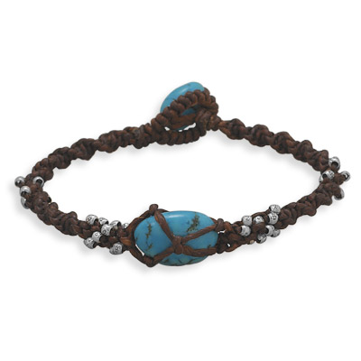 7" Brown Cord and Turquoise Toggle Bracelet