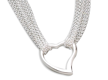 17" 4 Strand/Polished 25mm Open Heart Center Necklace
