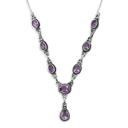 15"+1" Extension Oval and Pear Shape Amethyst Necklace