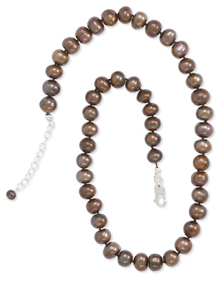 18" + 2" Extension Chocolate Cultured Freshwater Pearl Knotted Necklace