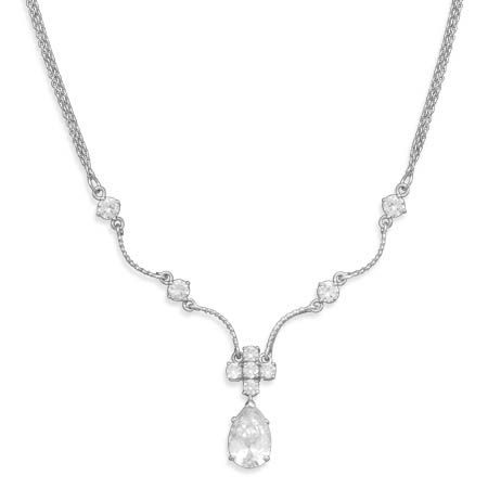 16"+2" Extension Rhodium Plated 2 Strand Necklace with CZs