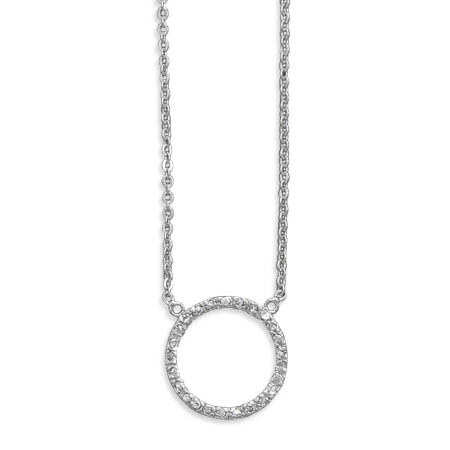 16"+1" Extension Rhodium Plated Necklace with CZ Open Circle