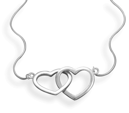 17" Rhodium Plated Linked Heart Necklace