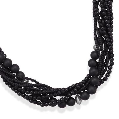 18"+3" Multistrand Black Onyx and Glass Bead Necklace