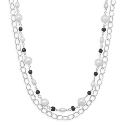 17" Multistrand Necklace with Onyx and Cultured Freshwater Pearls