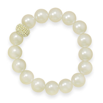 7" Yellow Glass Pearl and Crystal Stretch Bracelet