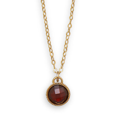 16" + 2" 12/20 Gold Filled Necklace with Faceted Red Glass Pendant