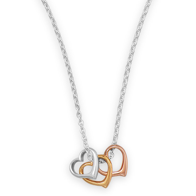 16"+2" Tri Tone Heart Necklace