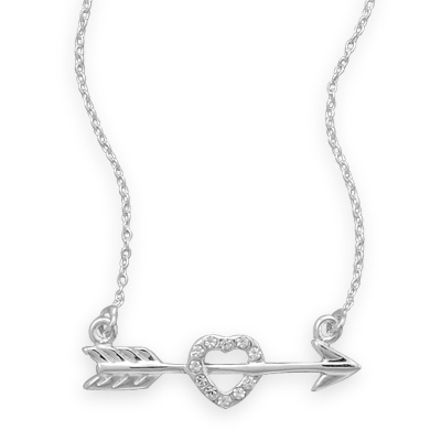 16" Arrow with CZ Heart Necklace