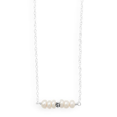 16" Handmade Cultured Freshwater Pearl Bar Necklace