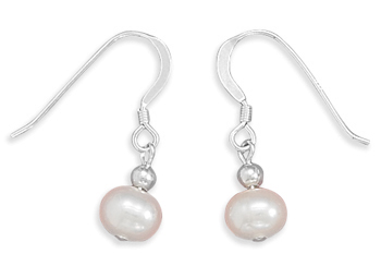 7mm White Cultured Freshwater Pearl Earrings on French Wire