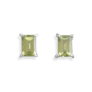 Emerald Cut Peridot Post Earrings