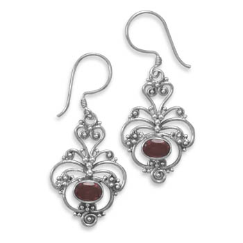 Oxidized Ornate Garnet Earrings