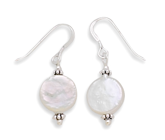12mm Cultured Freshwater Coin Pearl with Bali Bead Earrings