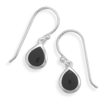 Pear Inlay Black Onyx French Wire Earrings