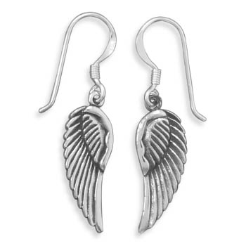 Oxidized Angel Wings French Wire Earrings