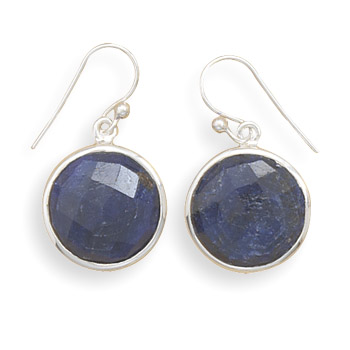 Round Faceted Rough-Cut Sapphire Earrings