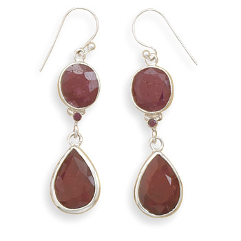 Oval and Pear Faceted Rough-Cut Ruby Earrings