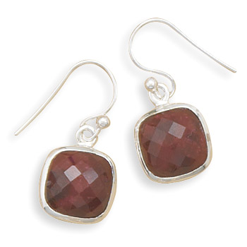 Square Faceted Rough-Cut Ruby Earrings