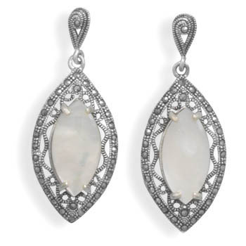 Cut Out Marcasite and White Shell Earrings