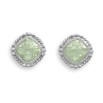 Rhodium Plated Green Amethyst Earrings