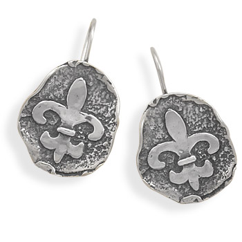 Oxidized Fleur de Lis Wire Earrings